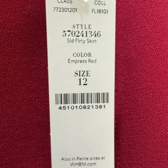 NWT White House Black Market Flounce Hem Pencil Skirt Empress Red Size 12 - Picture 3 of 5